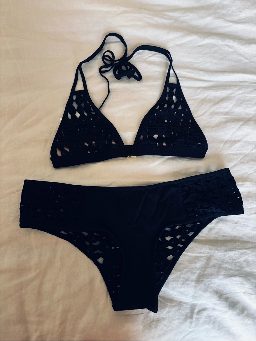 La Perla Black Crochet Triangle Bikini Set